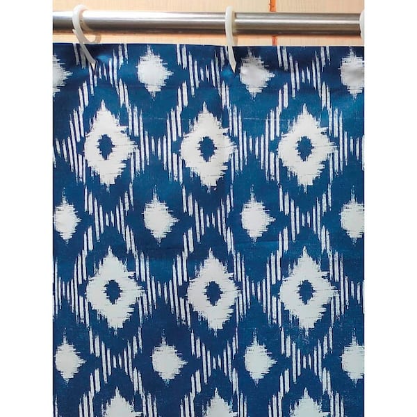 Dark Blue Ikat Boho Shower Curtain