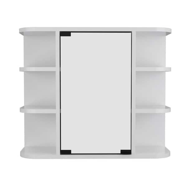 23.6 in. W x 19.6 in. H Rectangular White Wall Surface Mount Bathroom Storage Medicine Cabinet with Mirror and Shelves