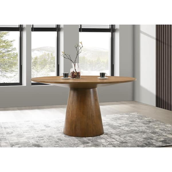 Terra Walnut Wood 59 in. W Pedestal Dining Table (Seats 6)