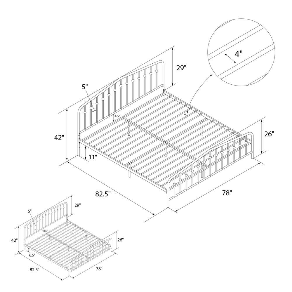 Bushwick Gold King Metal Platform Bed with Headboard