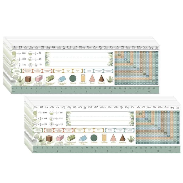 Aoibox 30-Pcs Eucalyptus Classroom Desk Name Plates Waterproof Student Name Tags with Alphabet Multiplication Fractions Chart