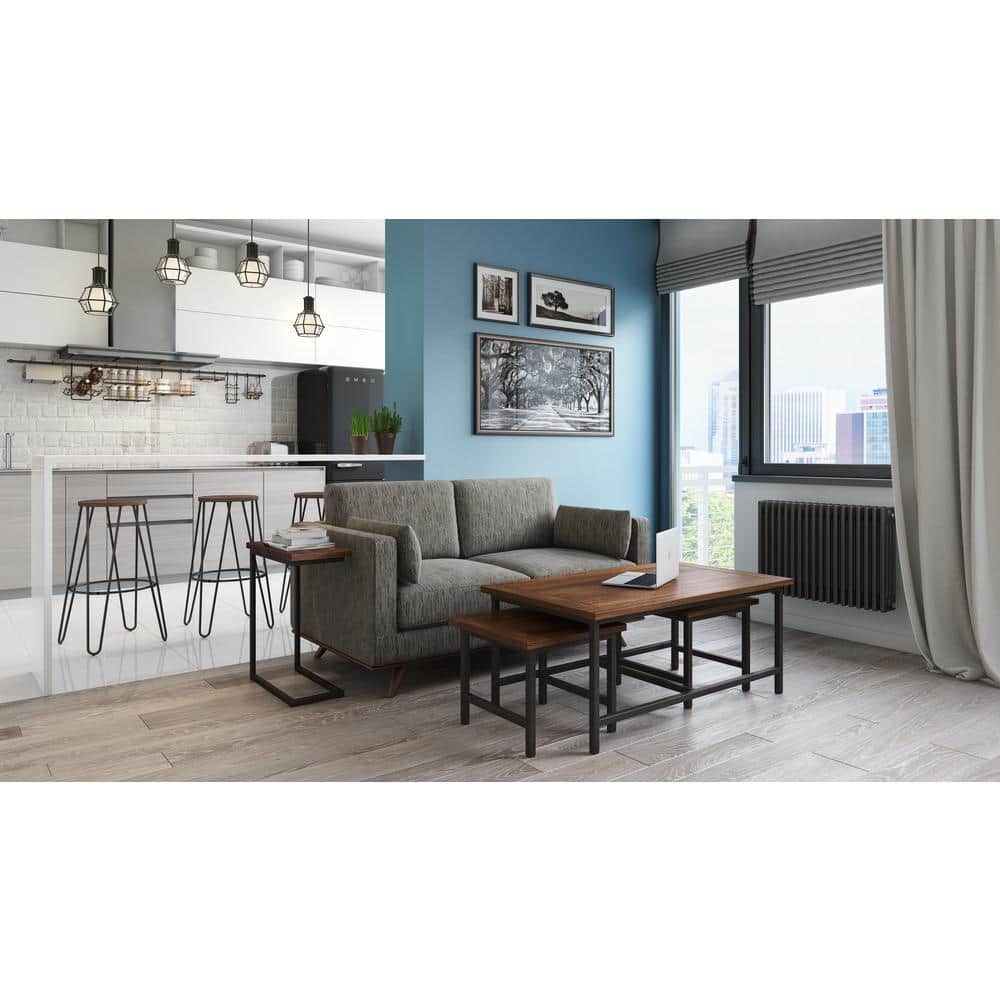 Modern Industrial Cognac Brown Mango Wood and Metal C-Side Table