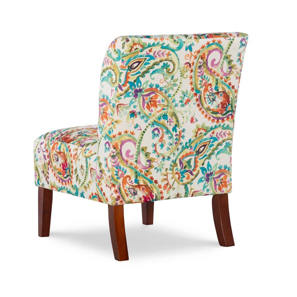 Julie Red and Blue Floral Slipper Accent Chair with Walnut Legs