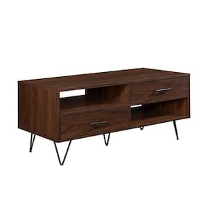 42 in. Dark Walnut Rectangle Wood Mid-Century Modern Coffee Table with 2 Drawers