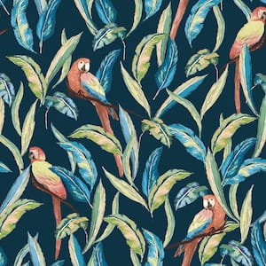 Blue Timor Indigo Tropical Parrot Wallpaper Sample