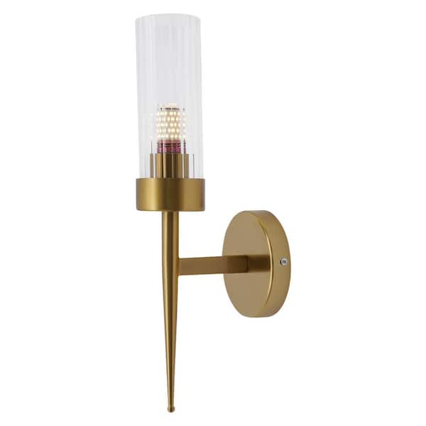 OUKANING 4.72 in. 1-Light Gold Modern Wall Sconce with Clear Glass Shade for Bedroom Living Room Hallway, No Bulbs Included