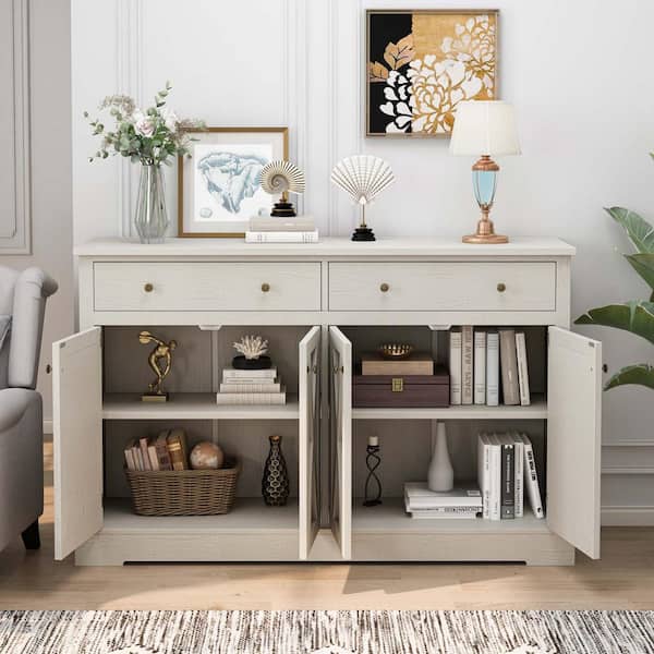 Unbranded Vintage White Kitchen Pantry Cabinet, Modern Room Storage Cabinet with 2 Drawers, 4 Doors, Home Sideboards and Buffets