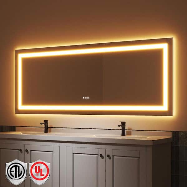 ORGANNICE 32 in. W x 84 in. H Wall-mounted Full-length Mirror LED Light Full Body Mirror