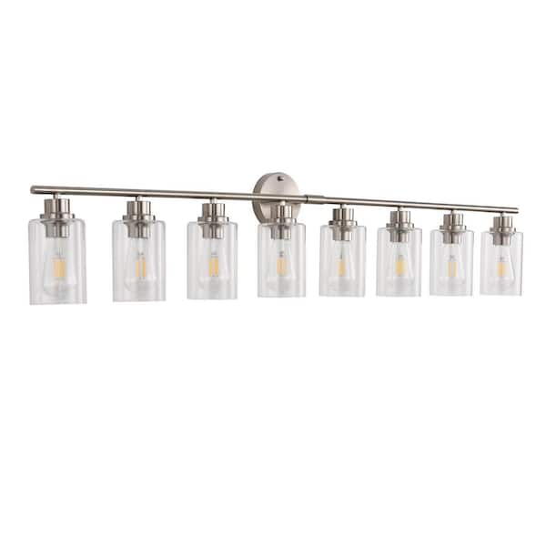 48.62 in. 8 Light Nickel Vanity Light Fixtures Modern Bathroom Light Fixtures with Clear Glass Shade for Over Mirror