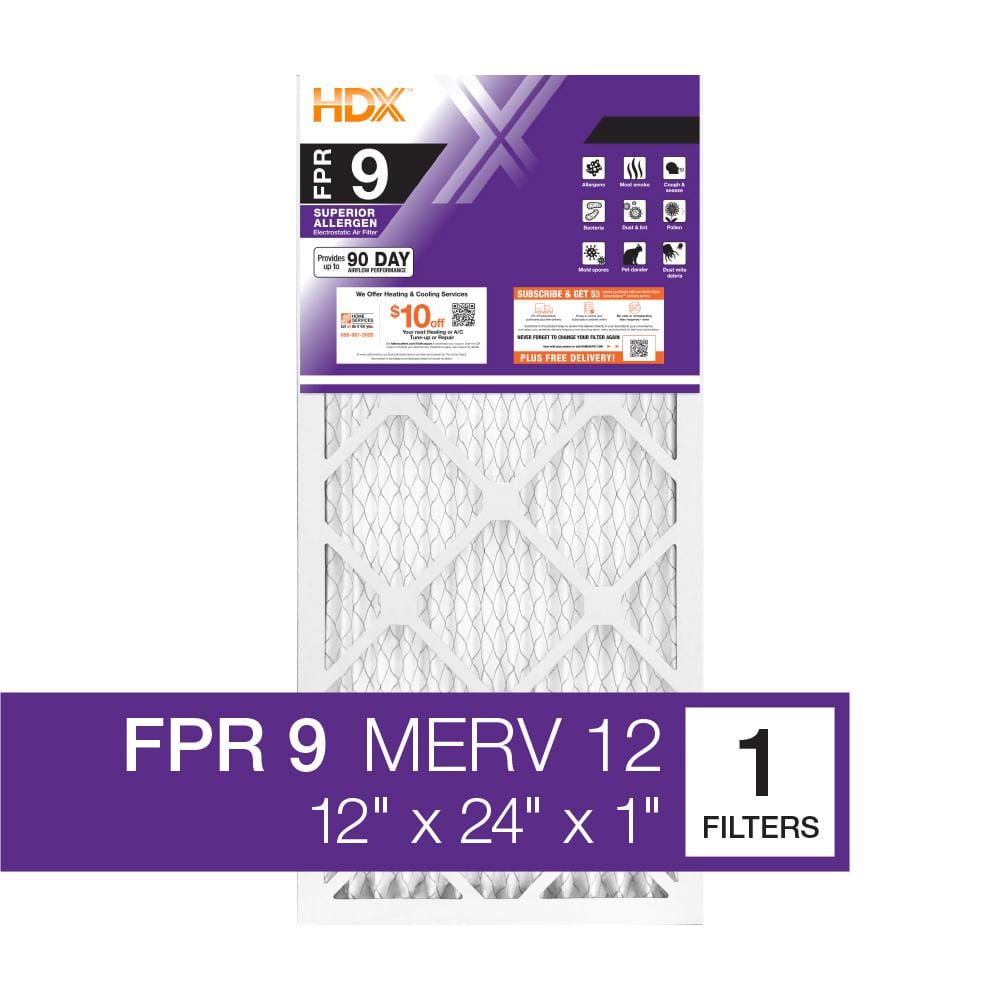 HDX 12 in. x 24 in. x 1 in. Superior Pleated Air Filter FPR 9, MERV 12