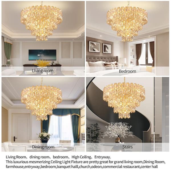 Jushua Modern 31.5 in. 21-Light Gold Luxury Crystal Chandelier