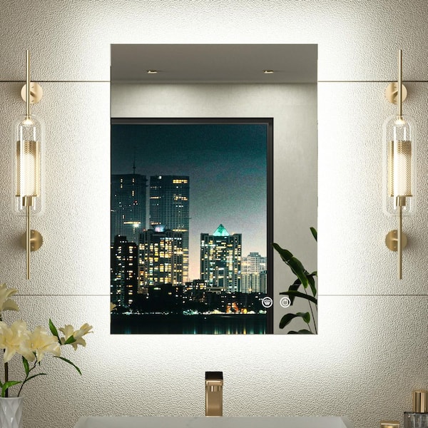KeonJinn 20 in. W x 28 in. H Rectangular Frameless LED Light 3-Color Dimmable Anti-Fog Wall Bathroom Vanity Mirror with Backlit