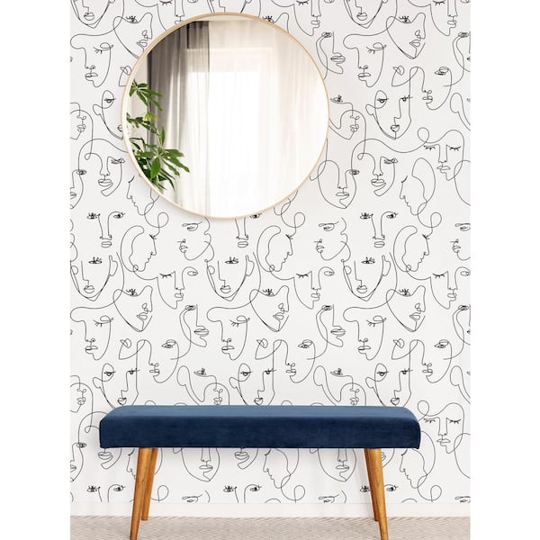 Minimalist Faces Line Art Peel & Stick Wallpaper - Black