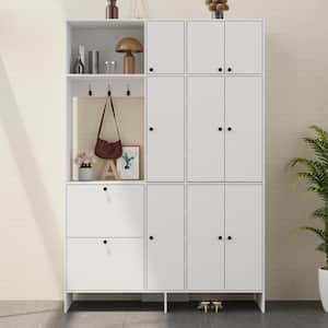 86.6 in. H x 59.1 in. W White Wooden Console Accent Storage Cabinet with 9 Doors, 20 Shelves, 2-Drawers & 3 Hooks