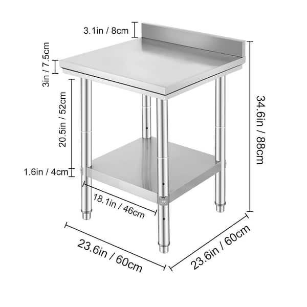 Stainless Steel Work Table, 24 x 24 x 35 in. Commercial Food Prep Worktable Heavy Duty Kitchen Prep Table, Sliver