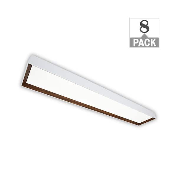 Commercial Electric 4 ft. x 8 in. White and Walnut Interior LED Flush Mount Ceiling Light 3000LM 42W Adjustable CCT Kitchen Light (8-Pack)