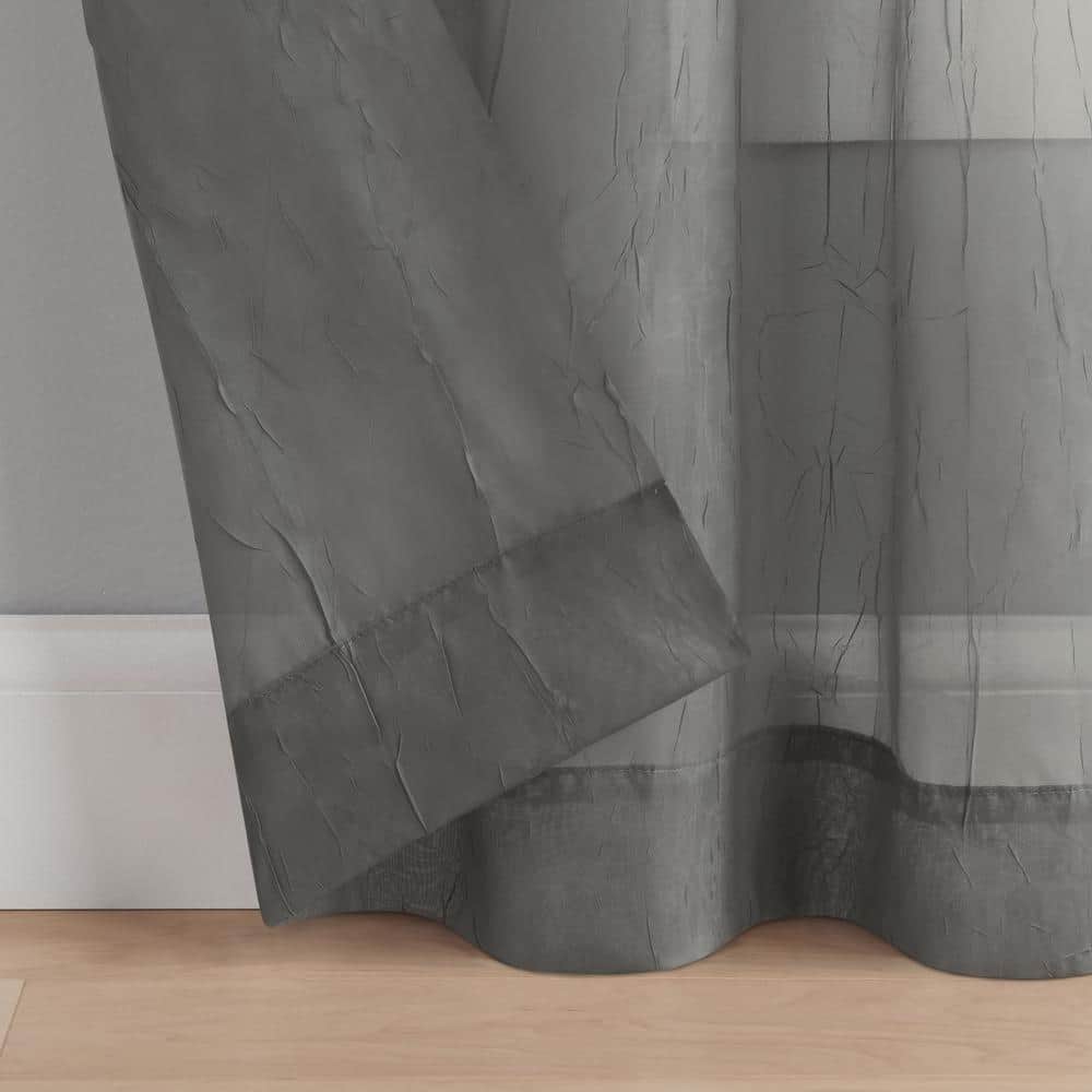 Emina Gray Standard Polyester Sheer Rod Pocket Curtain Panel