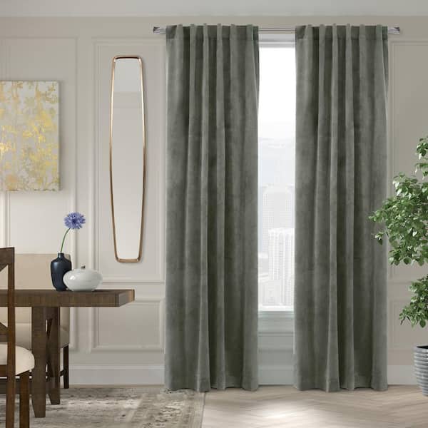 THERMALOGIC Seren Dark Grey Polyester Velvet 50 in. W x 95 in. L Dual Header Indoor Room Darkening Curtain (Single Panel)