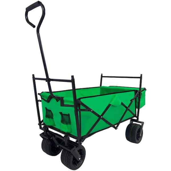 AUTMOON 3.5 cu. ft. Steel Wagon Cart 176 lbs. Load Collapsible Cart Portable Foldable Outdoor Utility Garden Cart, Green