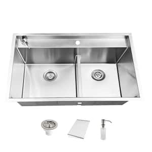 16-Gauge Stainless Steel 33 in. Double Bowl Undermount or Drop-in Workstation Kitchen Sink with Recessed Splash Deck