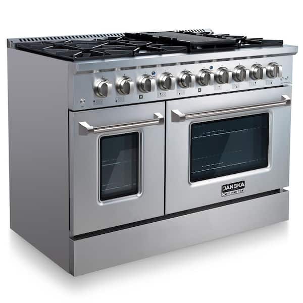 48 in. 6.7 Cu. Ft. Professional Freestanding Dual Fuel Range with 8 Burners, Griddle and Double Oven in Stainless Steel