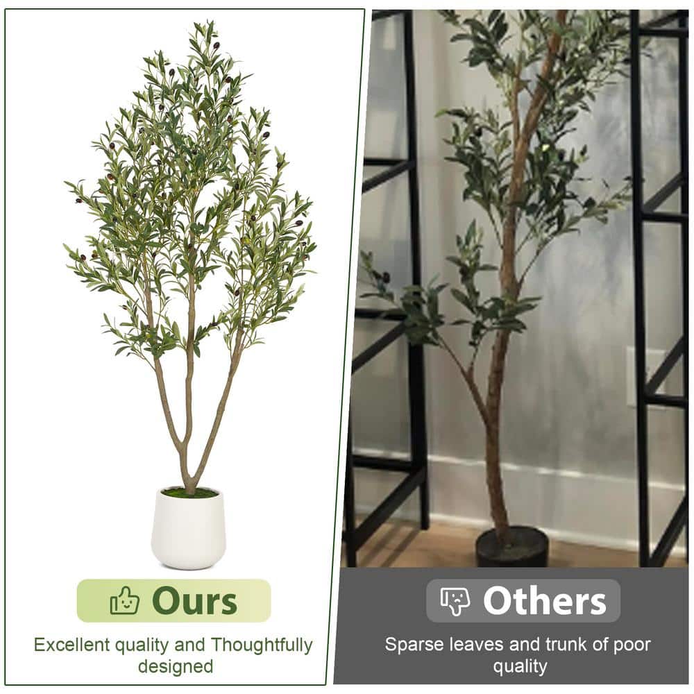 6ft Faux Olive Tree with White Plastic Planter