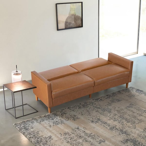 Rittman 79 in. Camel Faux Leather Elegant Twin Futon Lounger