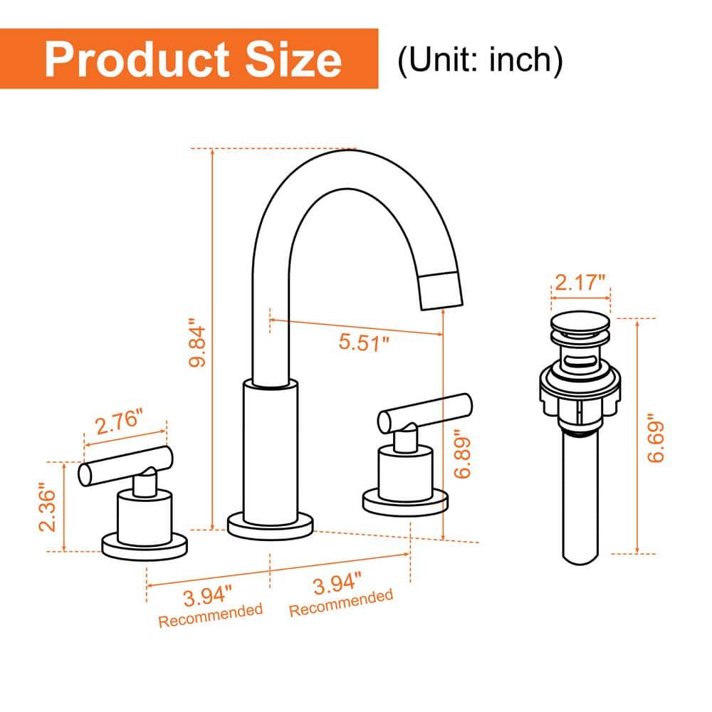 Brushed Gold 8 in. Widespread Double-Handle Bathroom Faucet