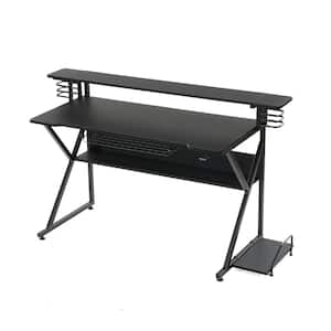 47 in. Computer Desk Black Engineered wood Gaming Desk with CPU Stand and Headphone Hook/CD Holder