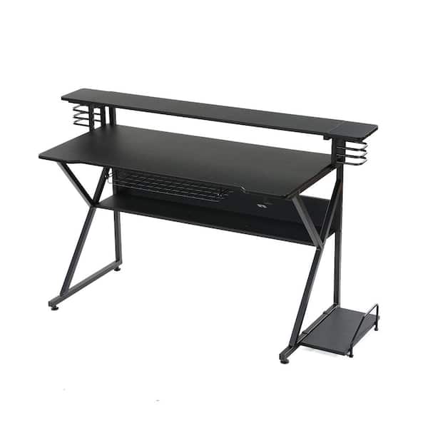 BYBLIGHT 47 in. Computer Desk Black Engineered wood Gaming Desk with CPU Stand and Headphone Hook/CD Holder
