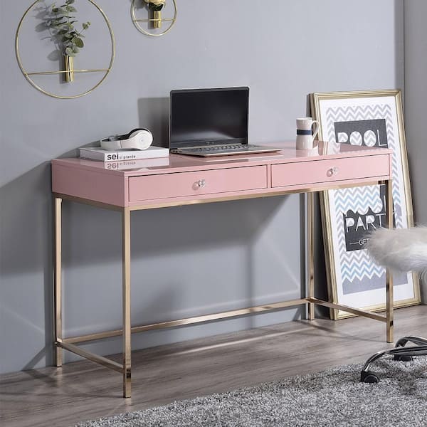 Acme ottey desk in white high gloss & deals gold