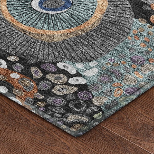 Mayfield Premium Machine Washable Abstract AMF2498 Black 5 ft. x 7 ft. 6 in. Area Rug