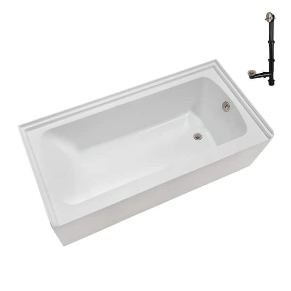 Streamline 60 in. x 30 in. Soaking Acrylic Alcove Bathtub with Right Drain in Glossy White, External Drain in Brushed Nickel