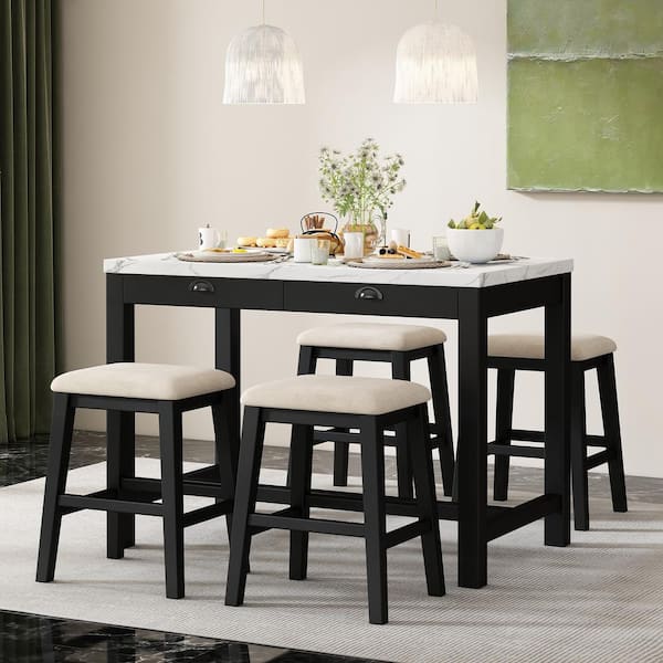 Qualler 5-Piece Rectangle Black MDF Top Dining Table Set (Seats-4)