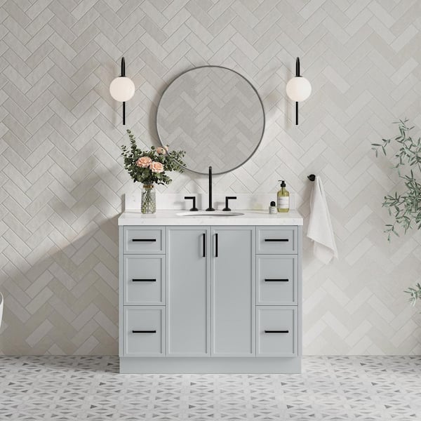 Kelly 42 in. W x 22 in. D x 36 in. H Single Bath Vanity in Grey with Carrara White Quartz Top