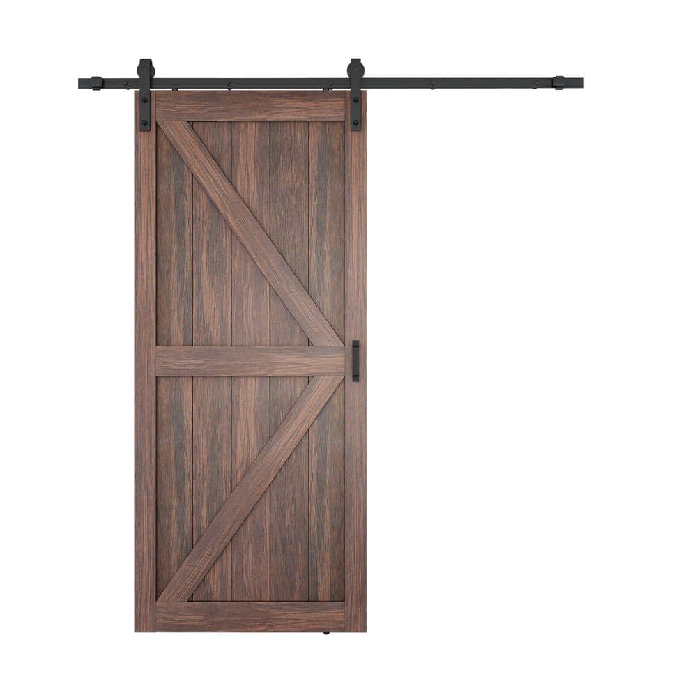 36 in. x 84 in. K Pattern Brown Solid Core MDF Sliding Barn Door with Hardw