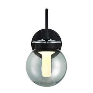 Caswell 12-Watt 1-Light Integrated LED Black Wall Sconce with Smoke Glass Shade