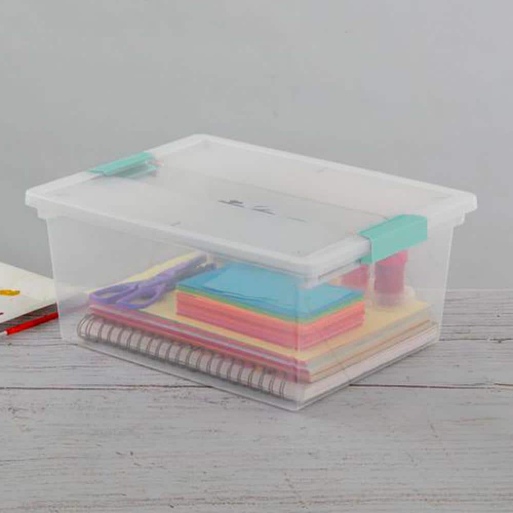 Clear Plastic Stackable Storage Bin with Latching Lid, 14" x 11"