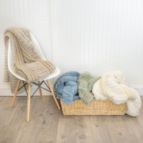 Plush Knit Taupe Polyester Throw Blanket