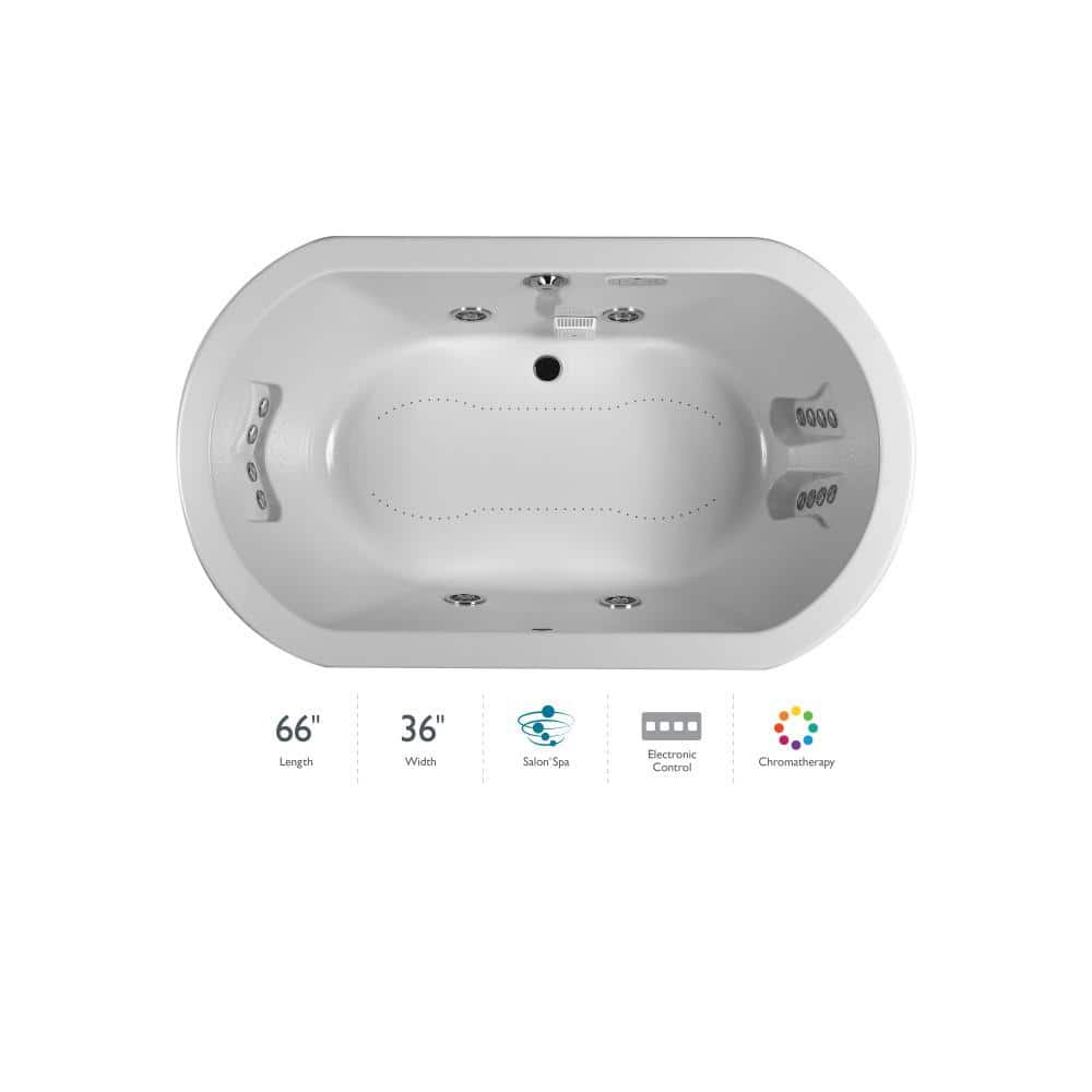 Anza 66" x 36" White Acrylic Oval Drop-in Bathtub with Jets