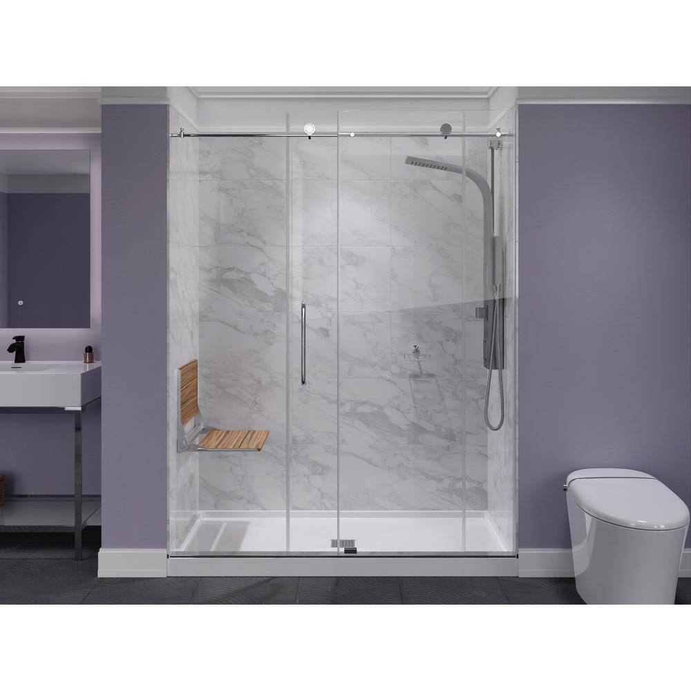 Teak and Chrome Wall Mounted Folding Shower Seat