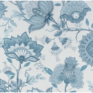 Krisha Floral Blue Non-Woven Paste the Wall Wet Removable Wallpaper