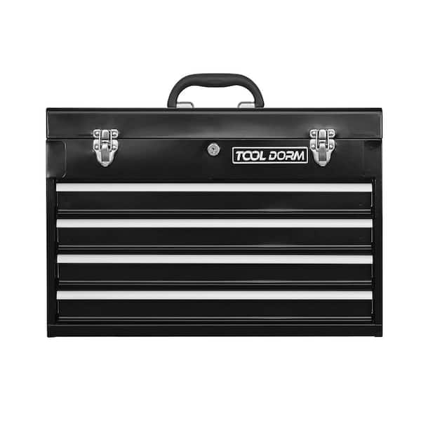 8.8 in. W Metal Tool Box with 4 Drawers, Steel Chest with Cylinder Lock, Latch Closure, Liner and Black Powder Coating