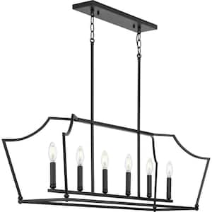 Parkhurst 6-Light Matte Black Linear Chandelier New Traditional 42 in. Chandelier with Clear Glass Shades