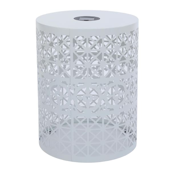 Unbranded White Round Metal Outdoor Cranbrook Side Table Solar End Table with Built-in Solar Powered Light