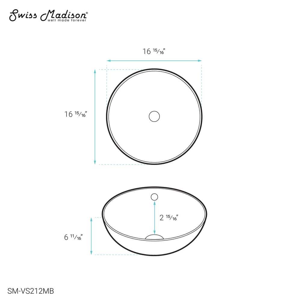 Matte Black Ceramic Round Above-Counter Vessel Sink