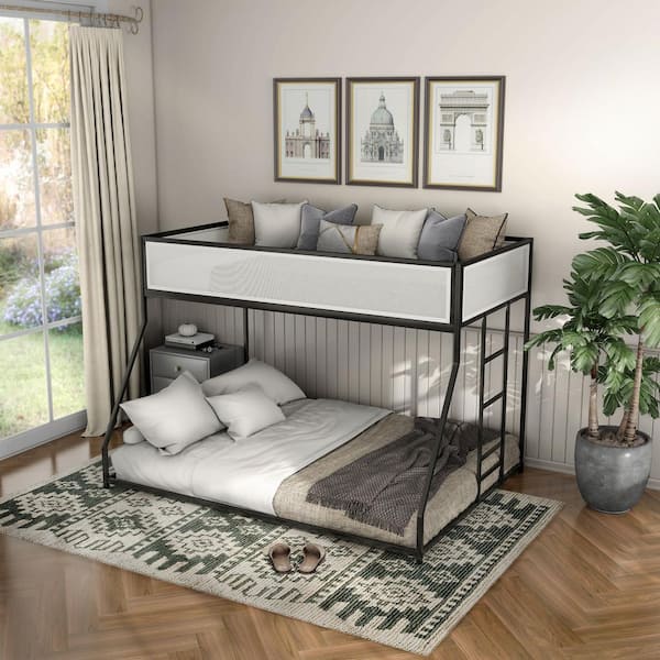 Nogren White/Black Twin Over Full Low Profile Metal Bunk Bed