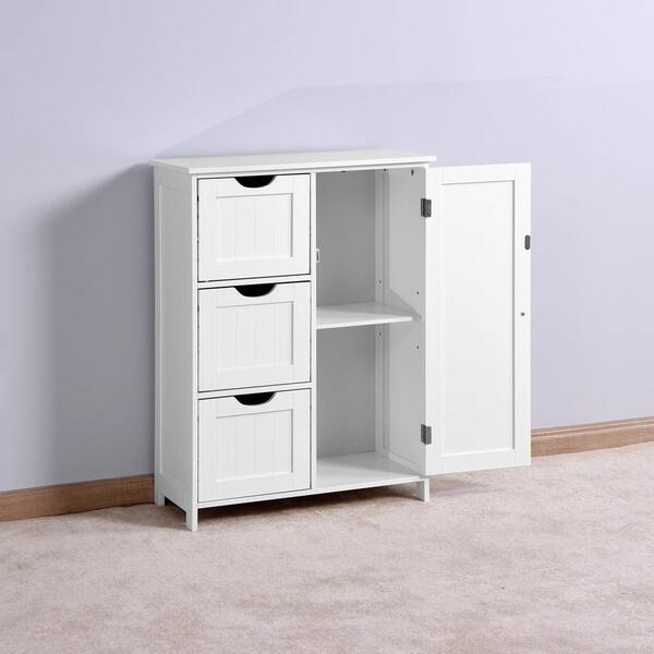 Wooden 4 Drawer Bathroom Storage Cabinet with Adjustable Shelve - White