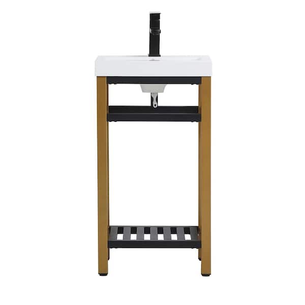 Unbranded Simply Living 18 in. Single Bathroom Metal Vanity in Golden Black with Resin Vanity Top in White