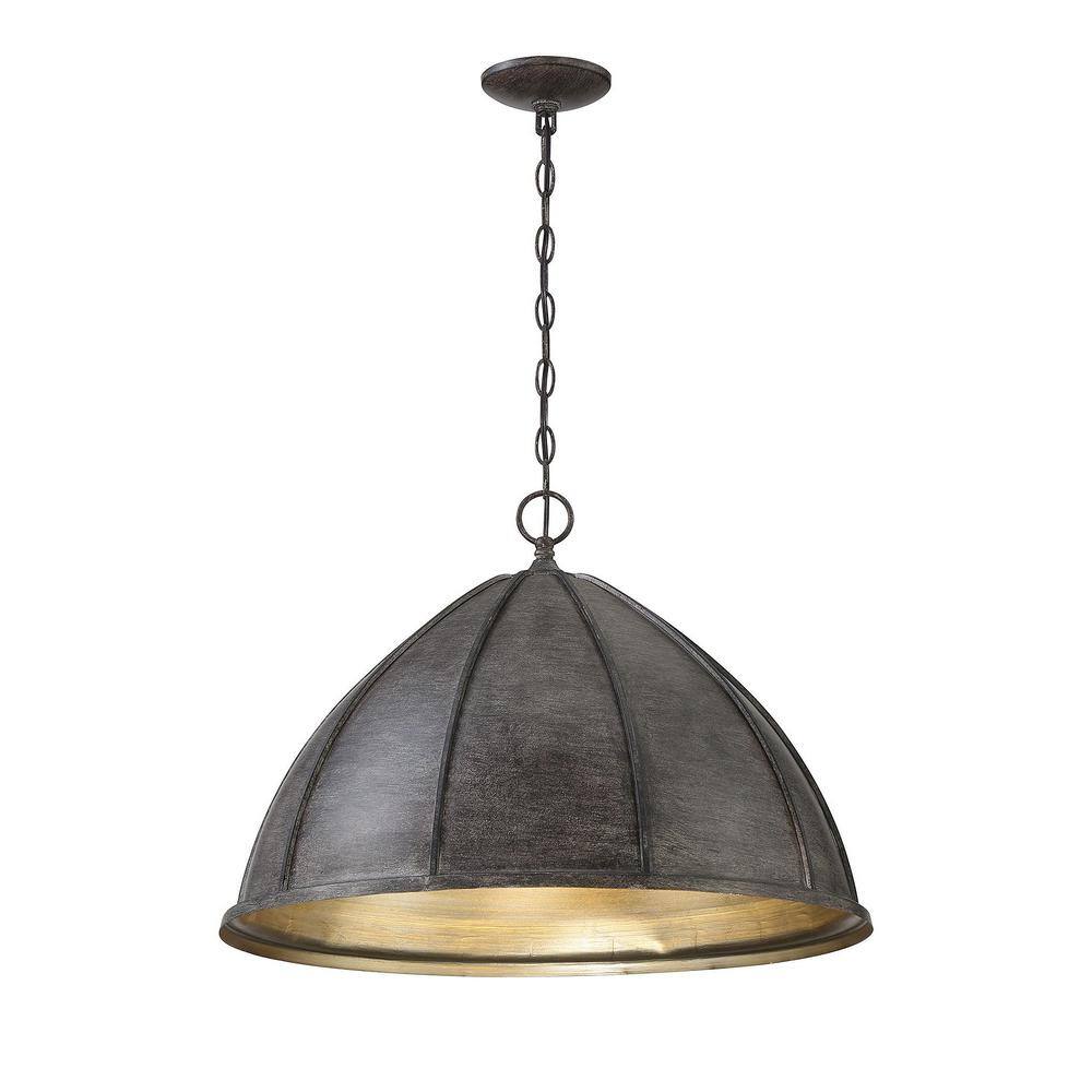 Laramie Gold and Walnut 16" Bowl Pendant Light